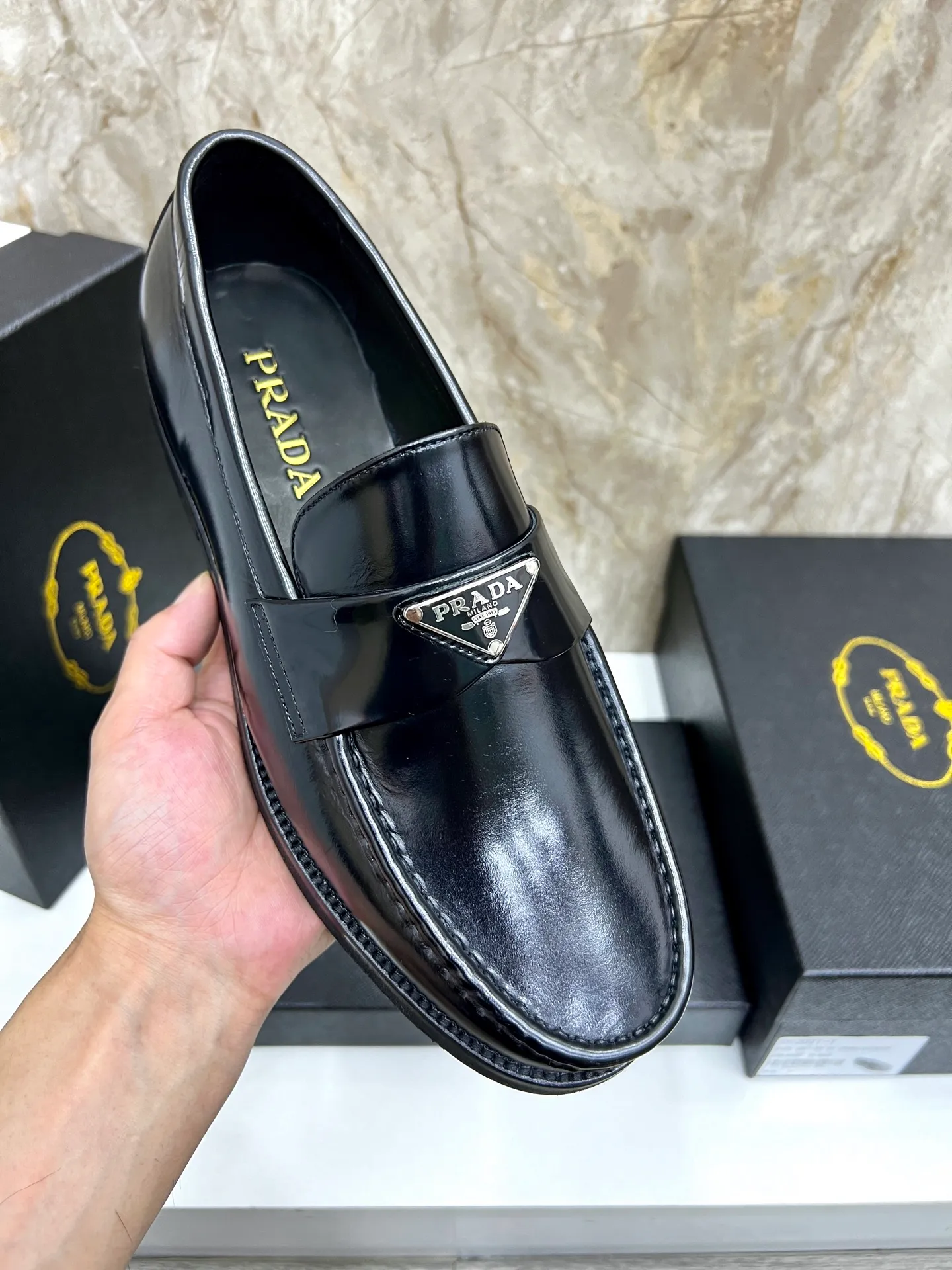 PRADA~ Size: 38-44 (customized 45/46 P: 💰880 P's original official website new high-end men's leather shoes, top-quality original replicas, made of imported open edge beads/calf leather, calf leather breathable lining, original leather outsole!